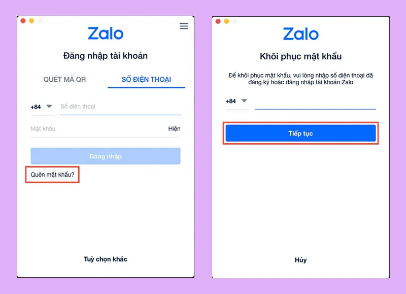 Lấy lại mật khẩu Zalo trên máy tính - bước 1