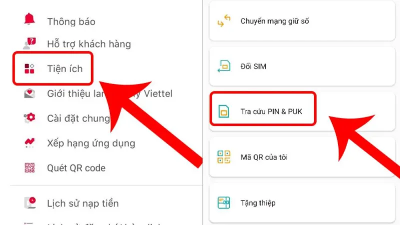 Alt: Hình ảnh minh họa tra cứu mã PUK trên ứng dụng MyViettel