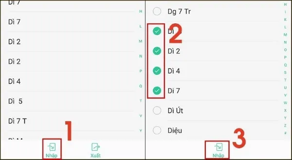 Chọn tất cả danh bạ hoặc một số liên hệ muốn chuyển