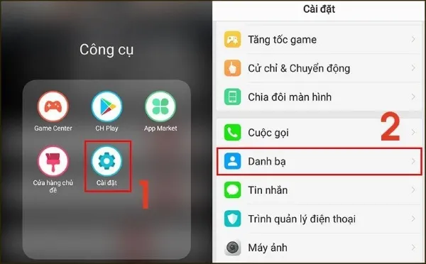 Mở Cài đặt trên điện thoại OPPO, chọn Danh bạ