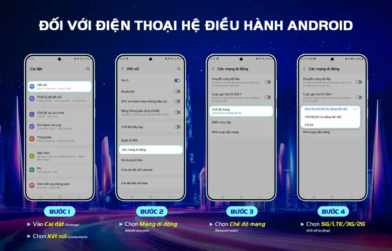 Màn hình cài đặt mạng di động trên điện thoại Android (chung)