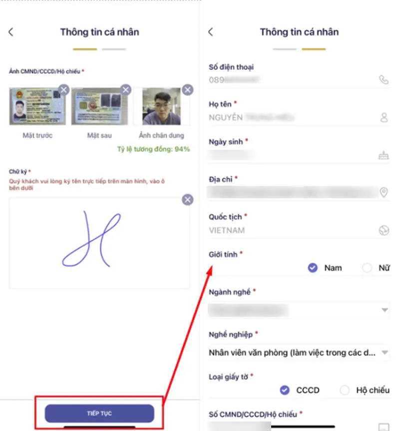 Kiểm tra thông tin cá nhân được hệ thống nhận dạng sau khi quét CCCD