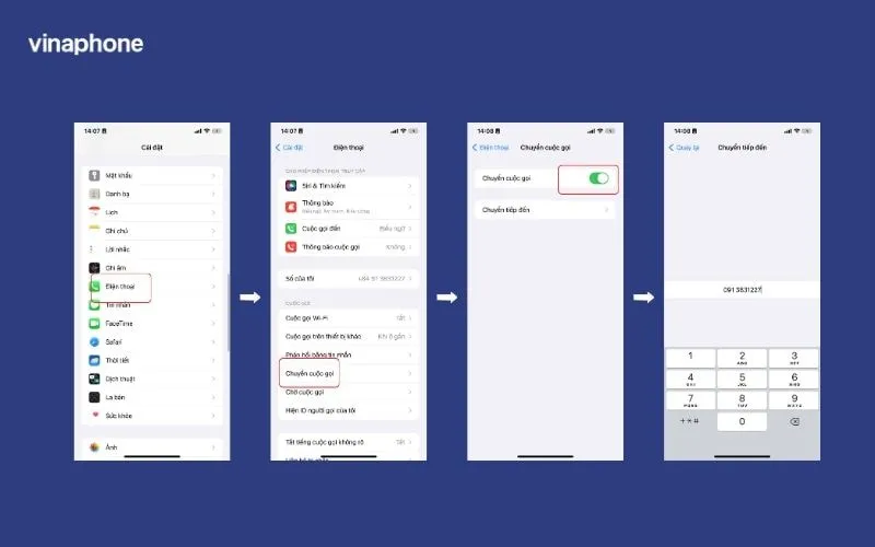 Cài đặt chuyển hướng cuộc gọi đang bật trên màn hình iPhone