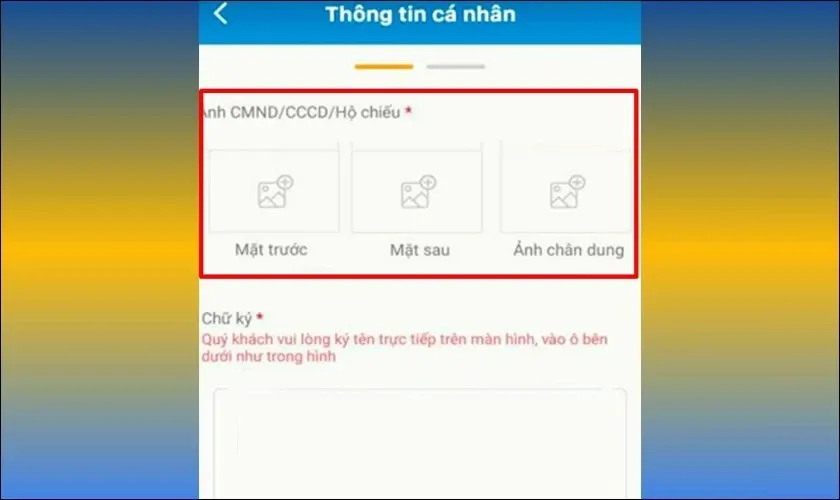 Cập nhật đầy đủ thông tin cá nhân, ảnh CCCD và ảnh chân dung theo yêu cầu