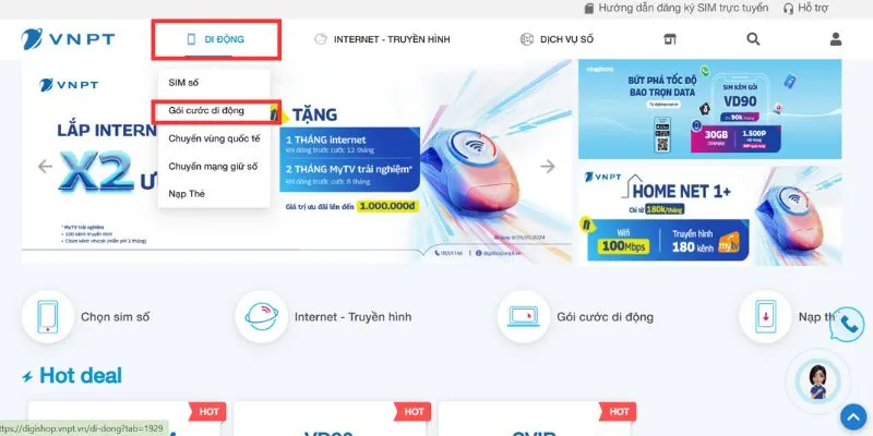 Đăng ký gói cước trên website của nhà mạng/đại lý
