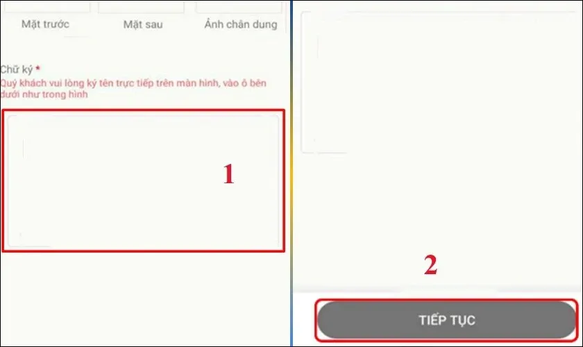 Cam kết thông tin đã cung cấp và ký tên trên màn hình ứng dụng