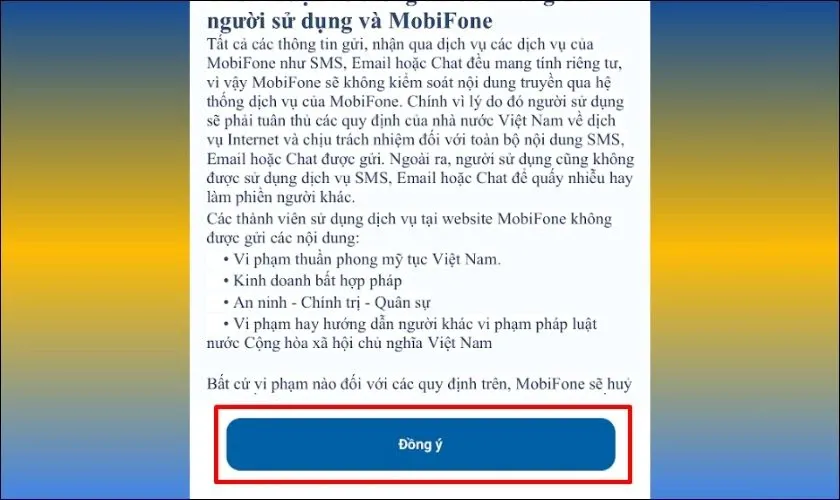 Đồng ý với Điều khoản &amp; Quy định sử dụng của MobiFone
