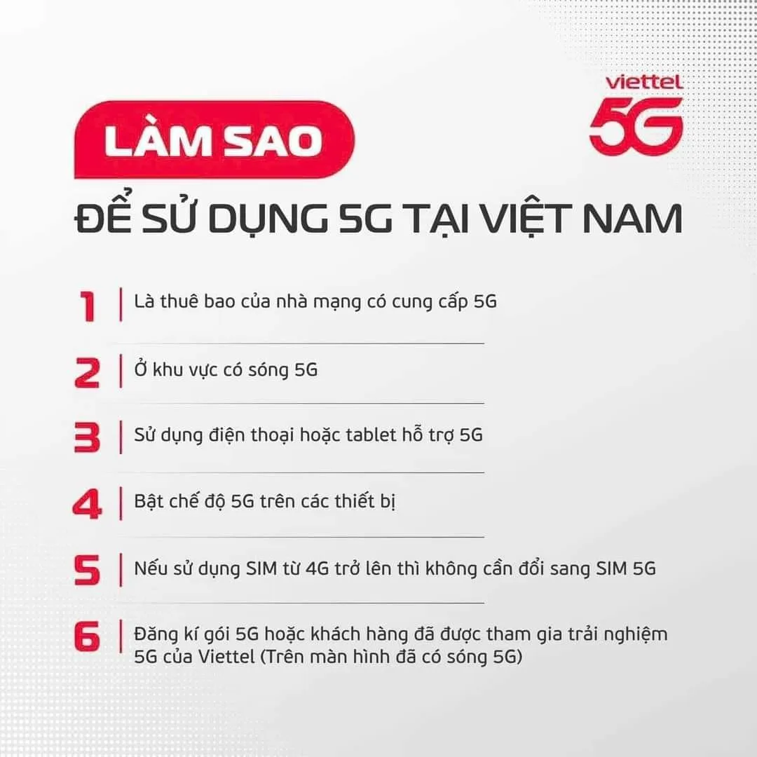 Các bước để sử dụng mạng 5G Viettel