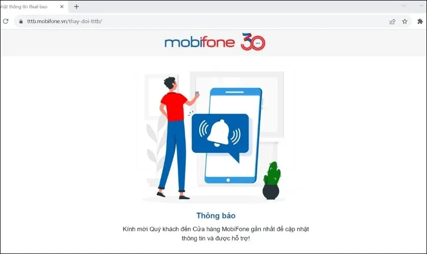 Trang web MobiFone không còn hỗ trợ tính năng đăng ký sim chính chủ online