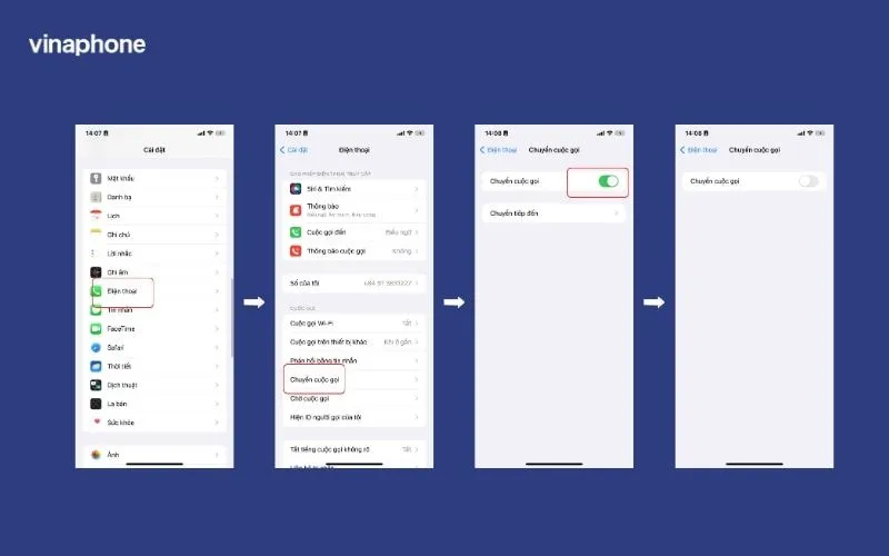 Công tắc tắt chuyển hướng cuộc gọi trên cài đặt iPhone